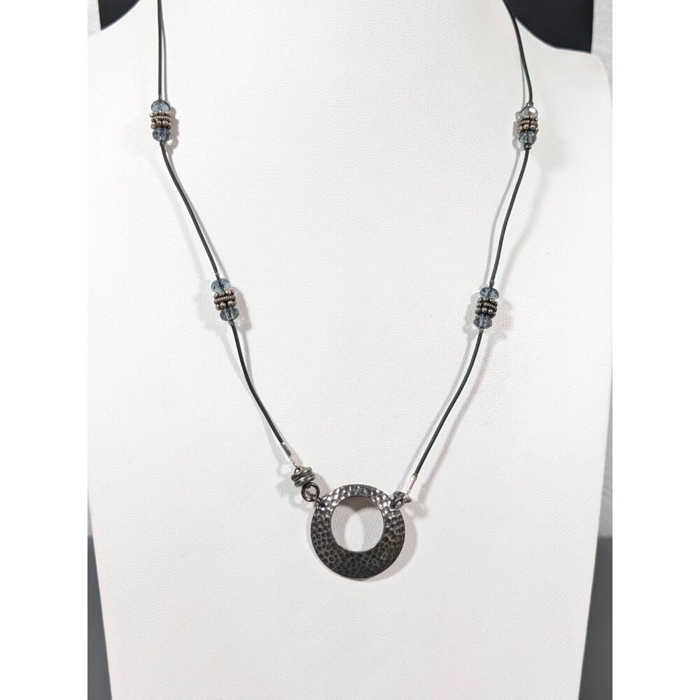 JBB Joshua Benbassat Sterling Silver 925 Hammered Pendant Cord Necklace Magnetic